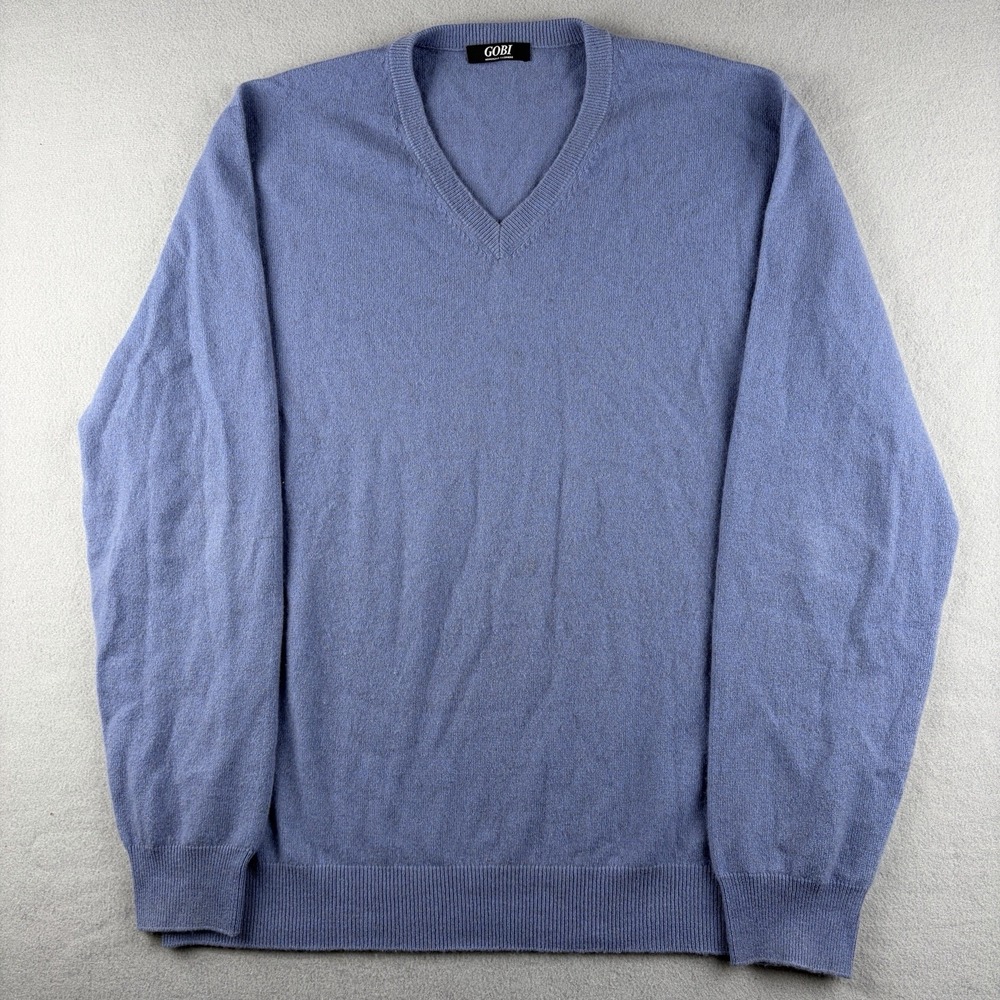 Gobi Mongolian Cashmere V-Neck Sweater Blue Men's 2XL 100% Cashmere